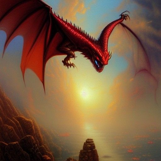 Hyperdetailed Red Dragon Portrait in Ethereal Mist