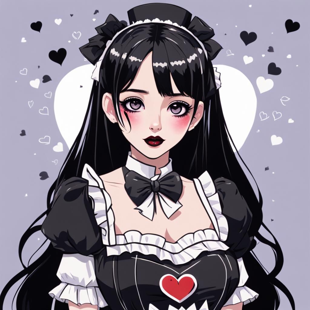 Happy Goth Maid with Heart Accents