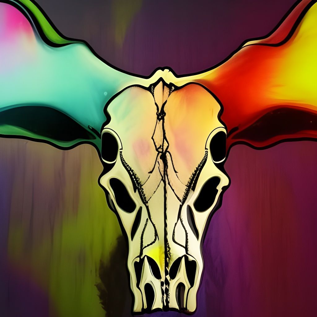Engraved Cow Skull Hyperrealistic Splash Art