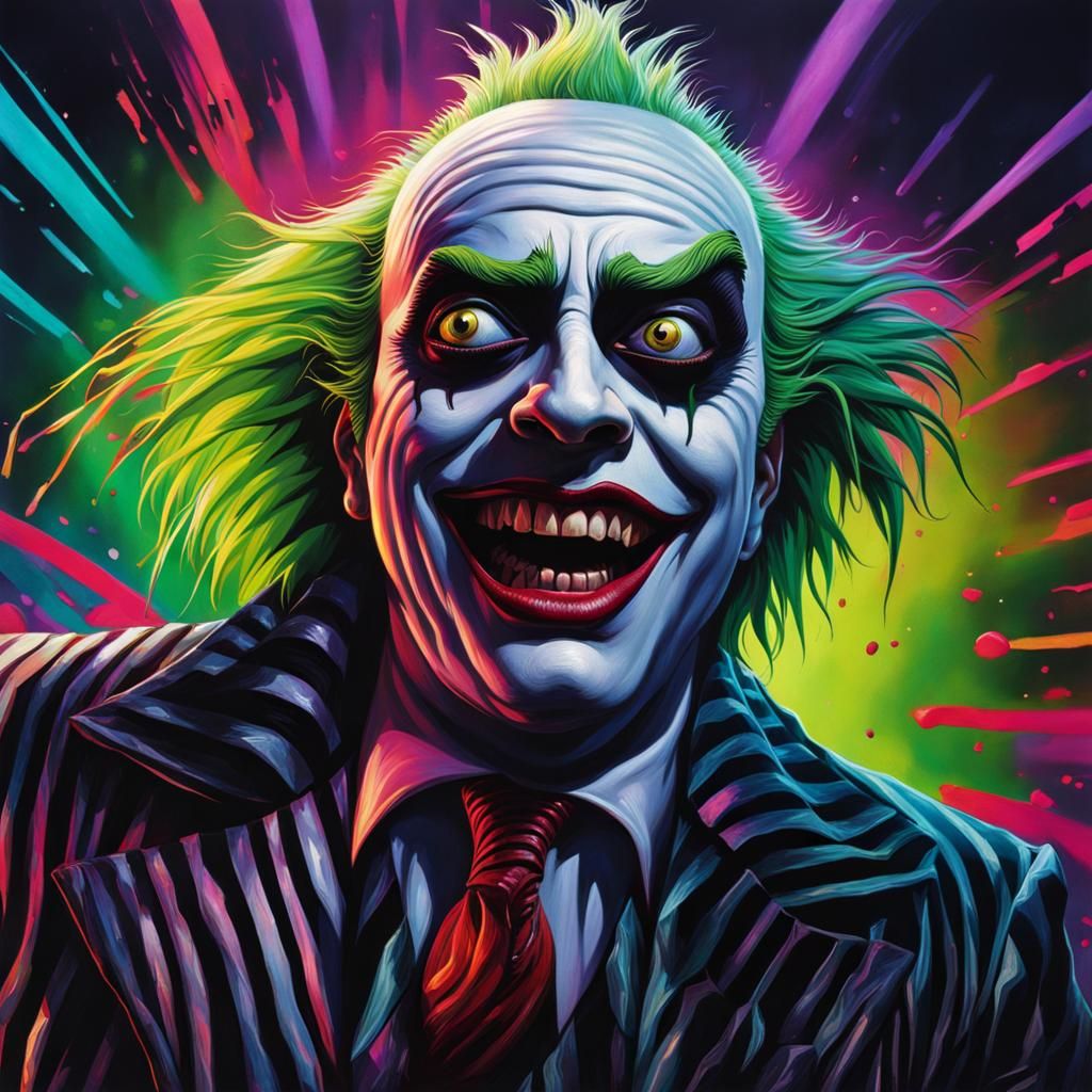 Hyperrealistic Beetlejuice Portrait in Splash Art Style