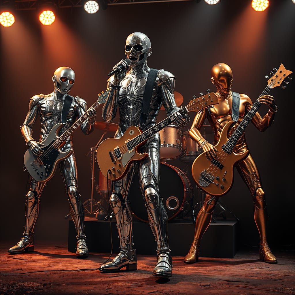 Chrome Rock Band in Futuristic Stage Performance