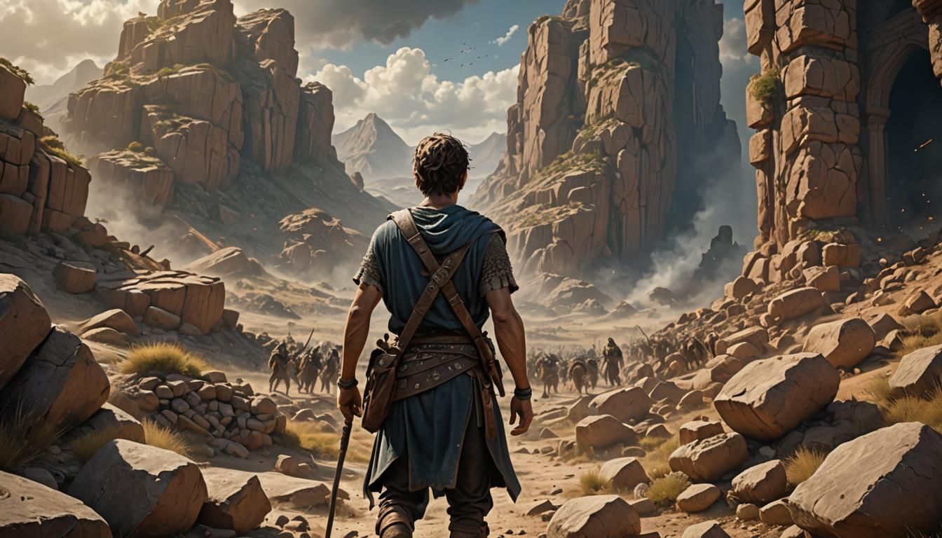 David's Victory Over Goliath: Detailed Fantasy Art