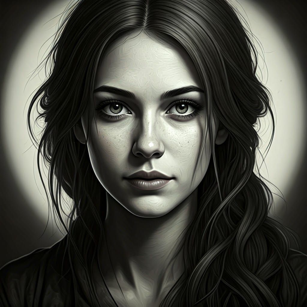 A Timeless B&W Portrait in Intricate Crayon Style