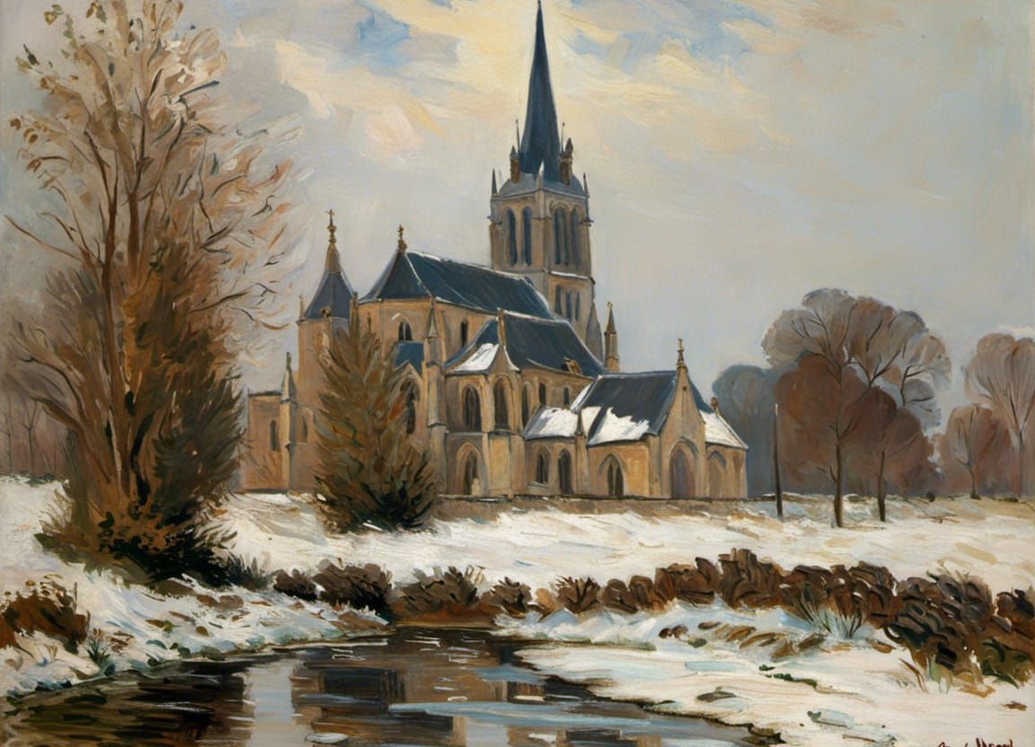 Gothic Winter Scene in Impressionist Style