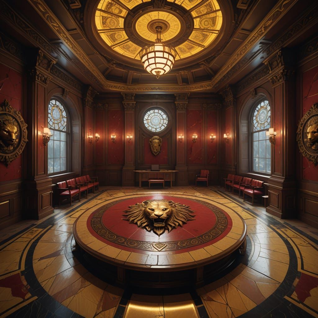 Ornate Council Chamber with Lion Carvings