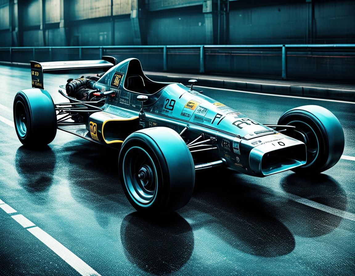 Cyberpunk F1 Car Poster in Retro Style