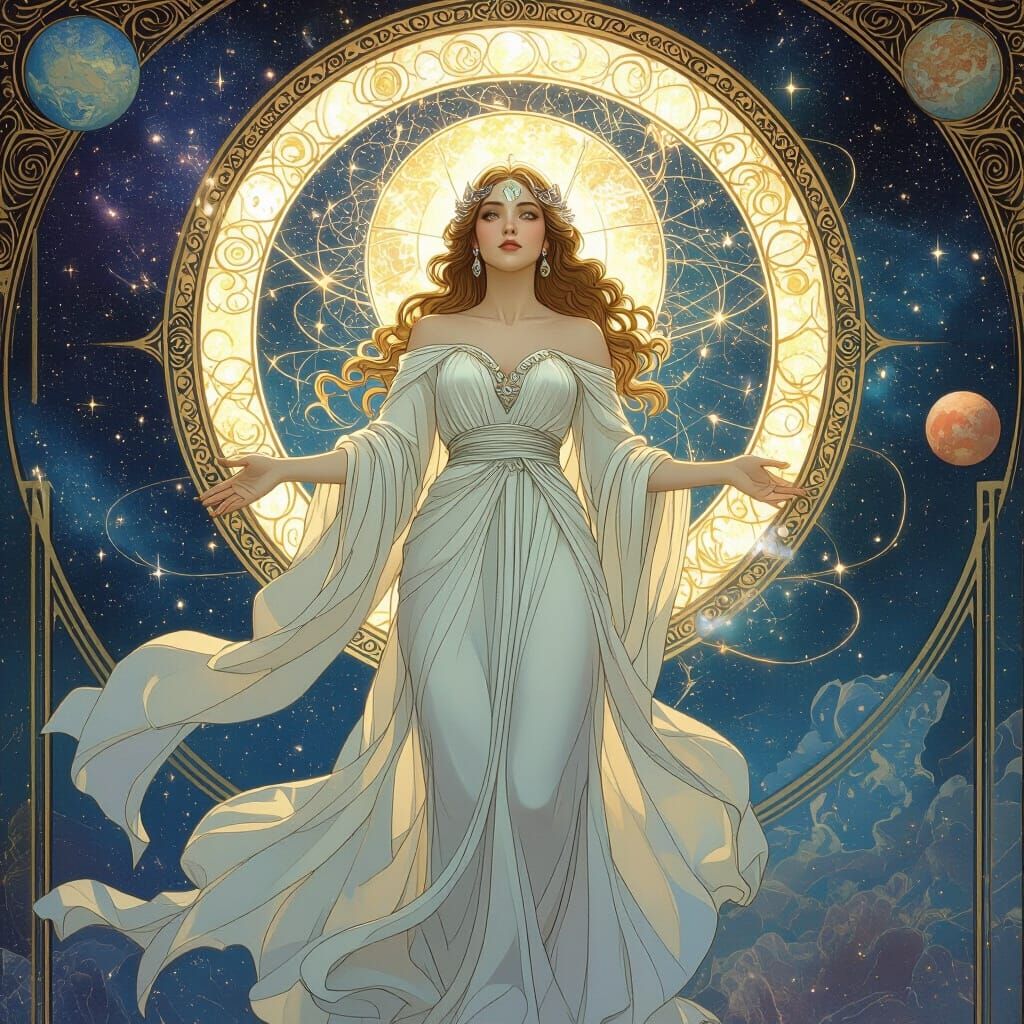 Cosmic Goddess Emerges from Shimmering Portal