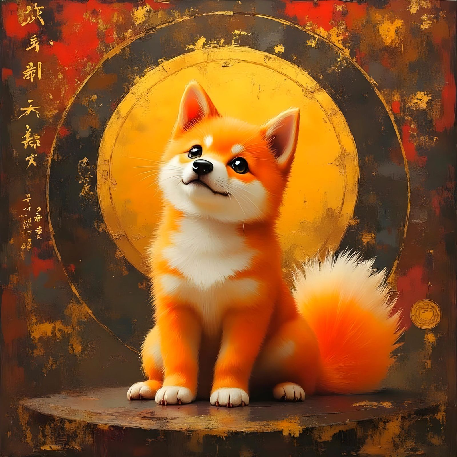 Enhanced Fluffy Akita with Spitz Curl Tail