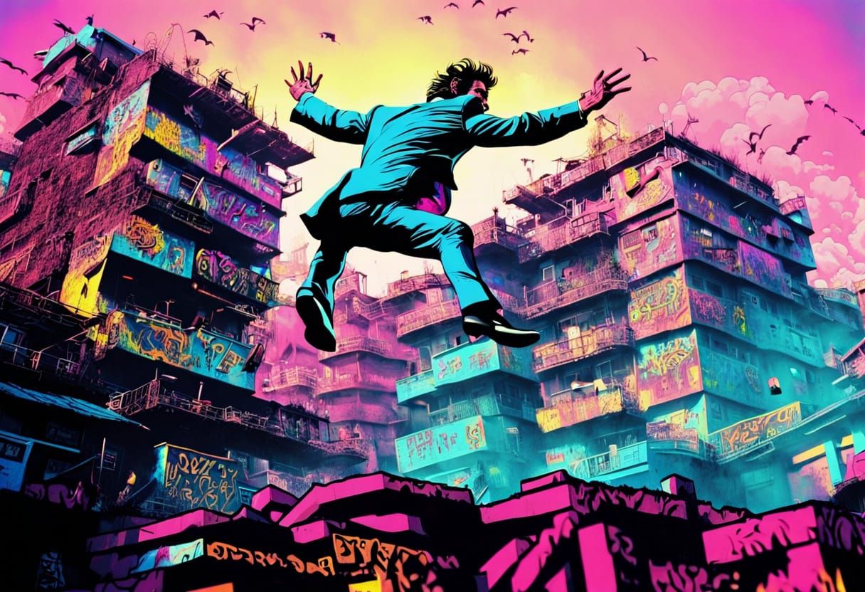 David Hasselhoff jumping over Kowloon Walled City, 1989