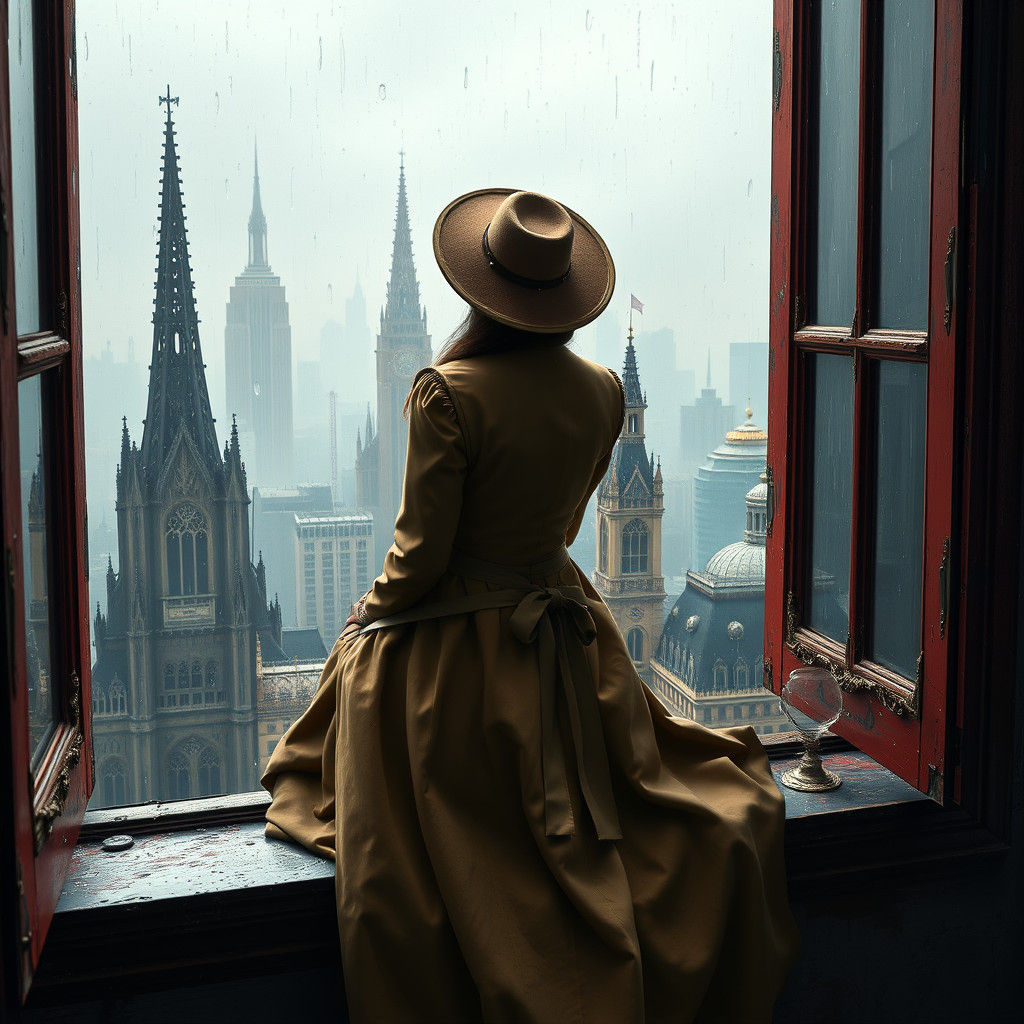 Ethereal Cityscape Gaze in Gothic Style