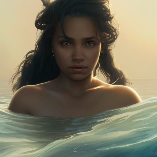 Samoan woman intertwined with the ocean