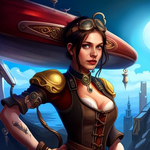 Steampunk Girl on Airship Concept Art