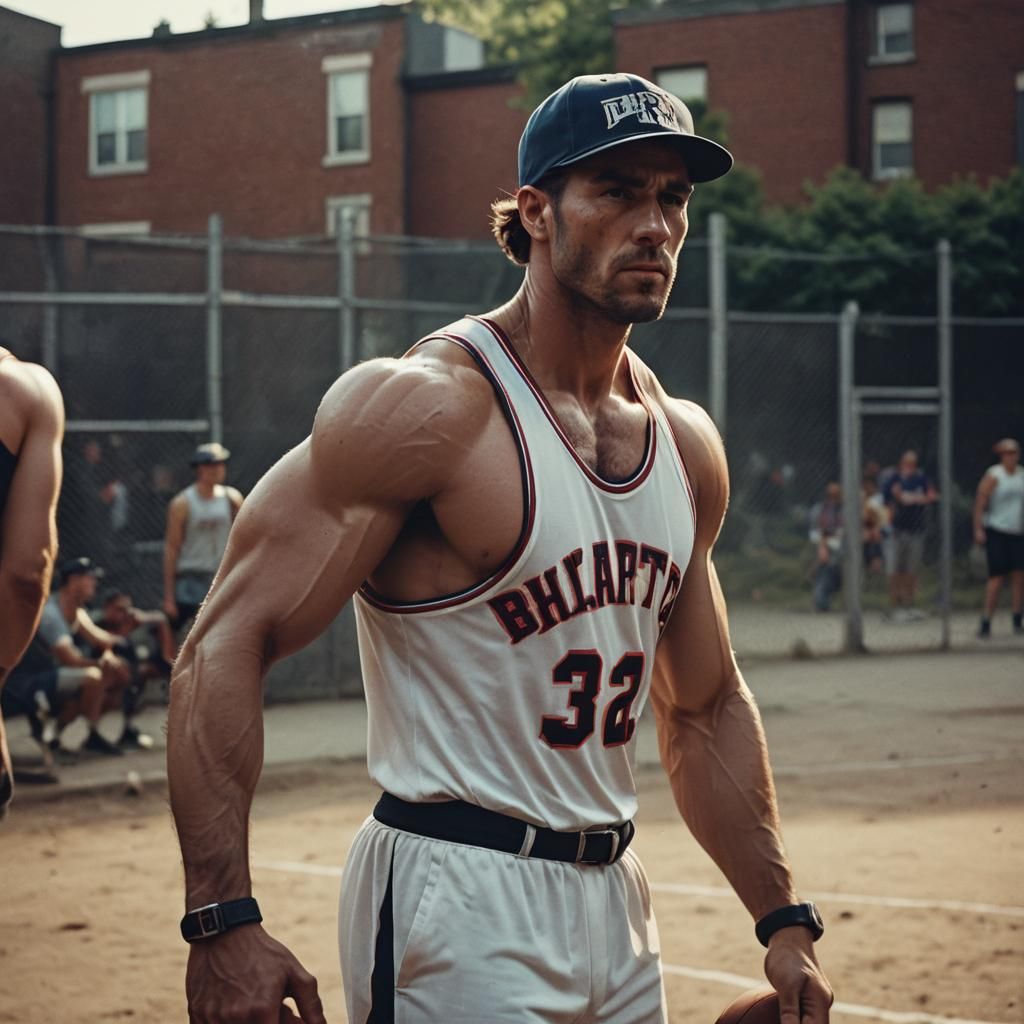 Muscular Man in Jersey: Cinematic Film Still