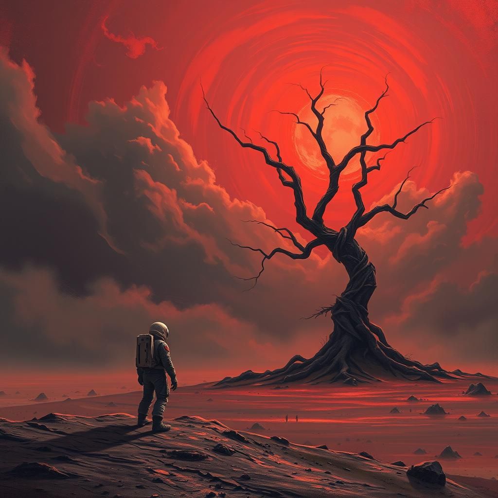 Astronaut in Dystopian Alien Landscape