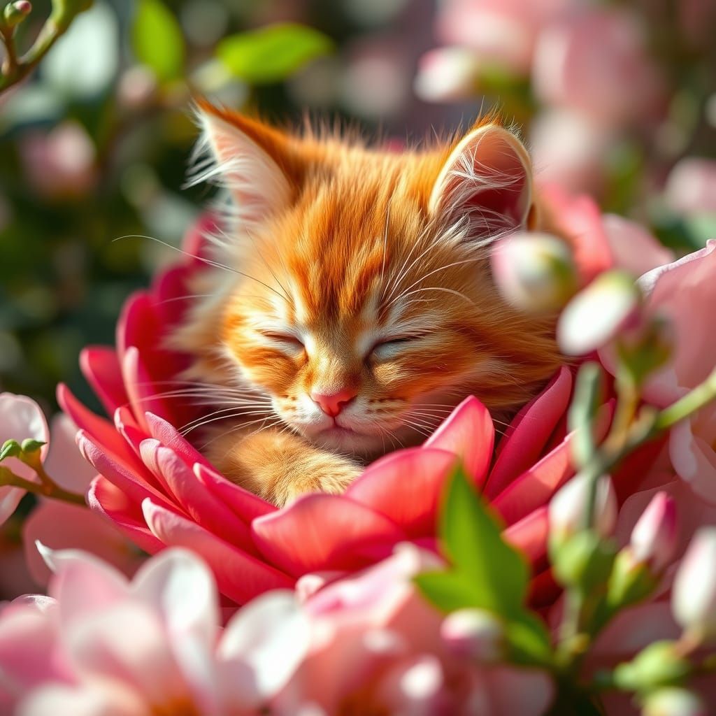 Cozy Red Cat in Floral Bliss