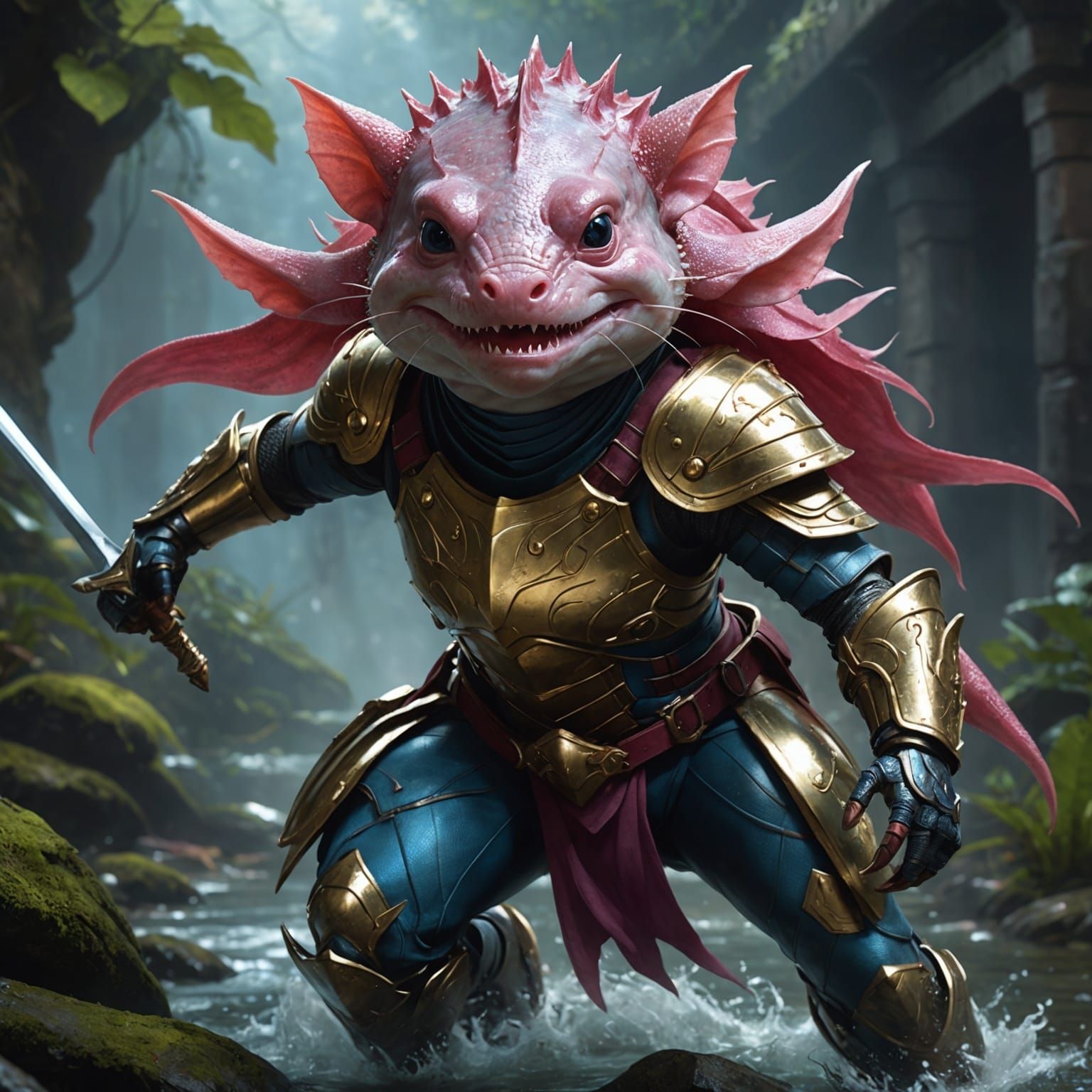 Superhero Axolotl Portrait in Epic Action