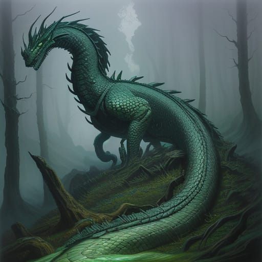 Mystical Alpine Serpent Unveiled in Emerald Haze