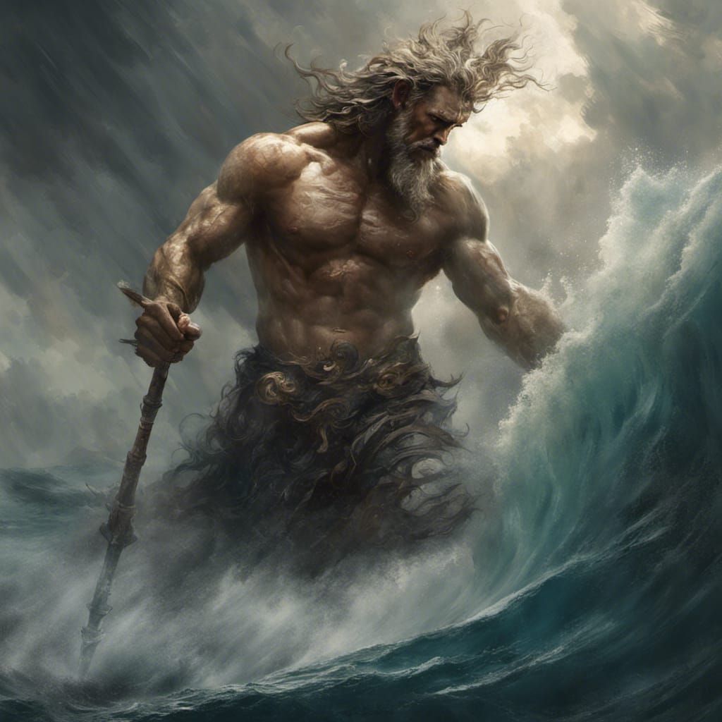 Poseidon Creates a Storm, Maximalist 3D Render