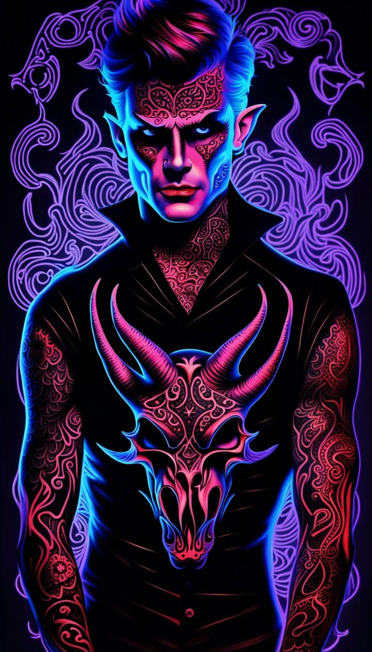 Hyperrealistic Devil Poster Art in Black Light