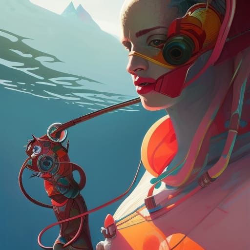 Surreal Swimmer: A Vibrant, Dynamic Fantasy Illustration