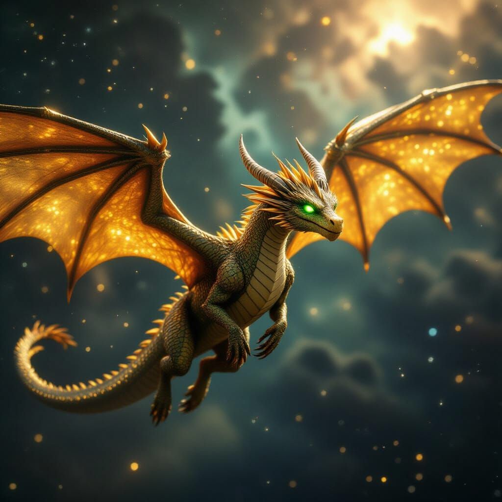 Cosmic Volcano Dragon Soaring Through Space