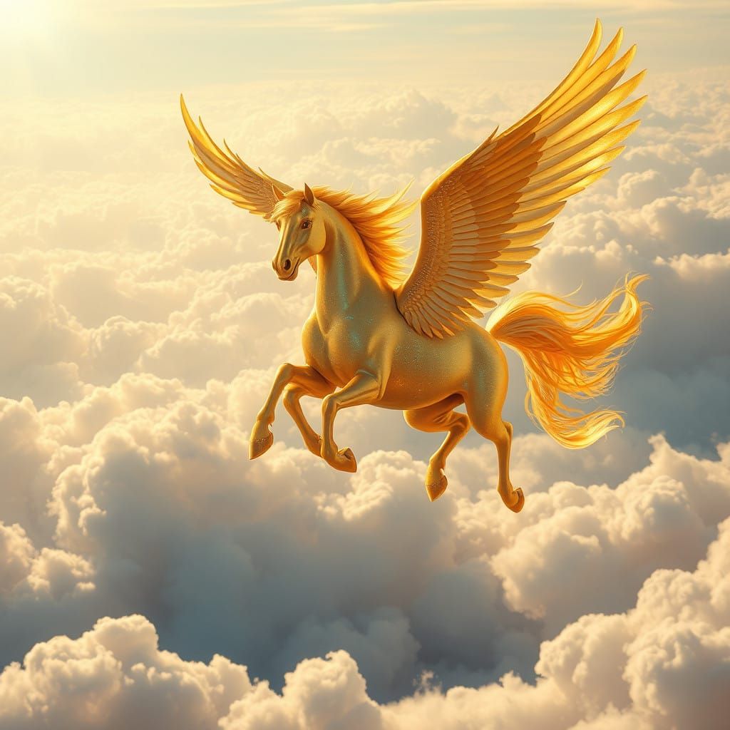 Glowing Pegasus Soars Through Ethereal Clouds