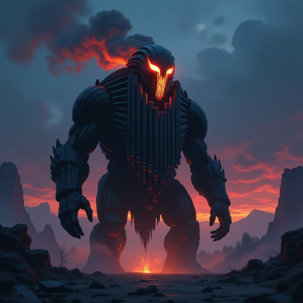 Colossal Obsidian Creature Emitting Haunting Harmonies