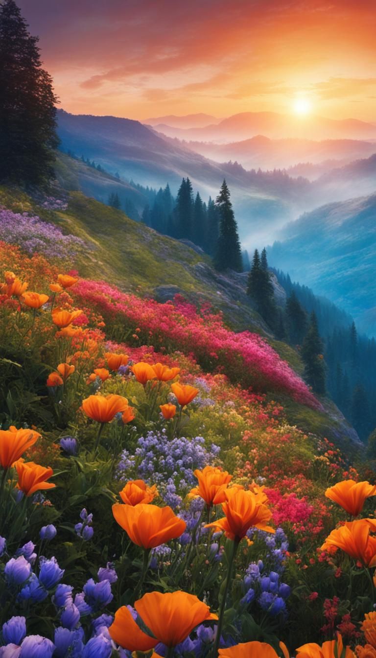 Floral Landscape Photograph in Art Nouveau Style