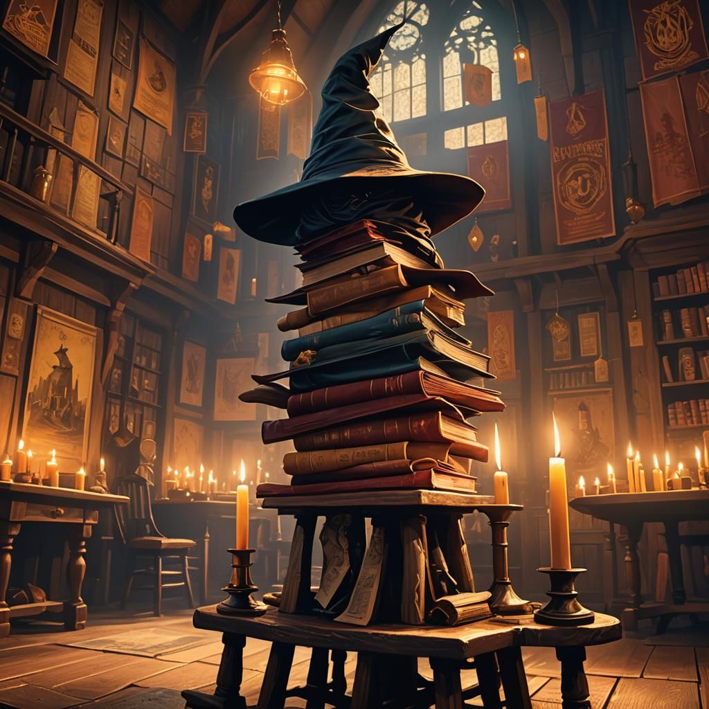 Sorting Hat Concept Art in Grand Hogwarts Hall