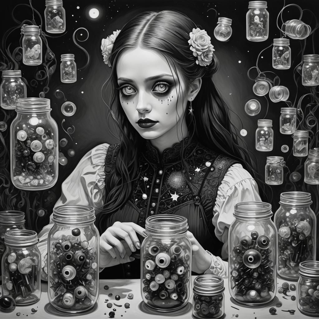 Gothic Googly-Eyed Creature in Van Gogh Starry Night Style