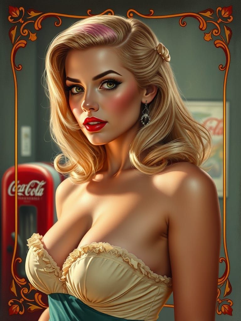 Pin-Up Girl in Baroque Vintage Advertising Art