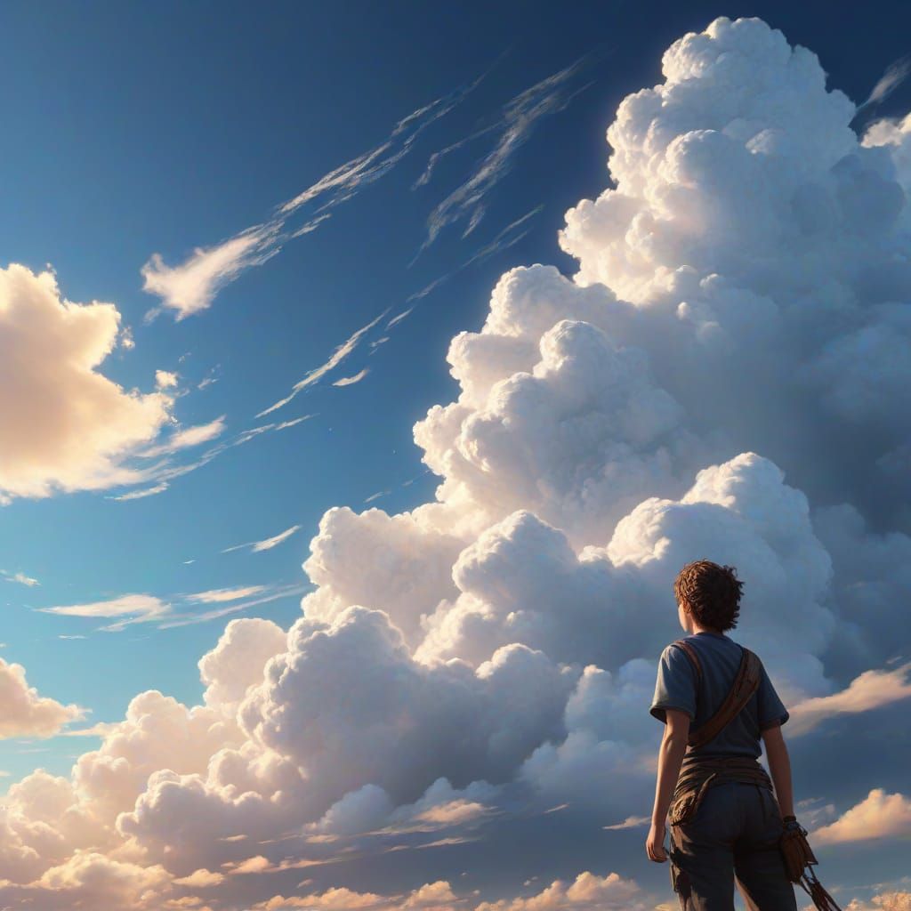 Fantasy Concept Art: Person Gazes at Vibrant Oil Sky