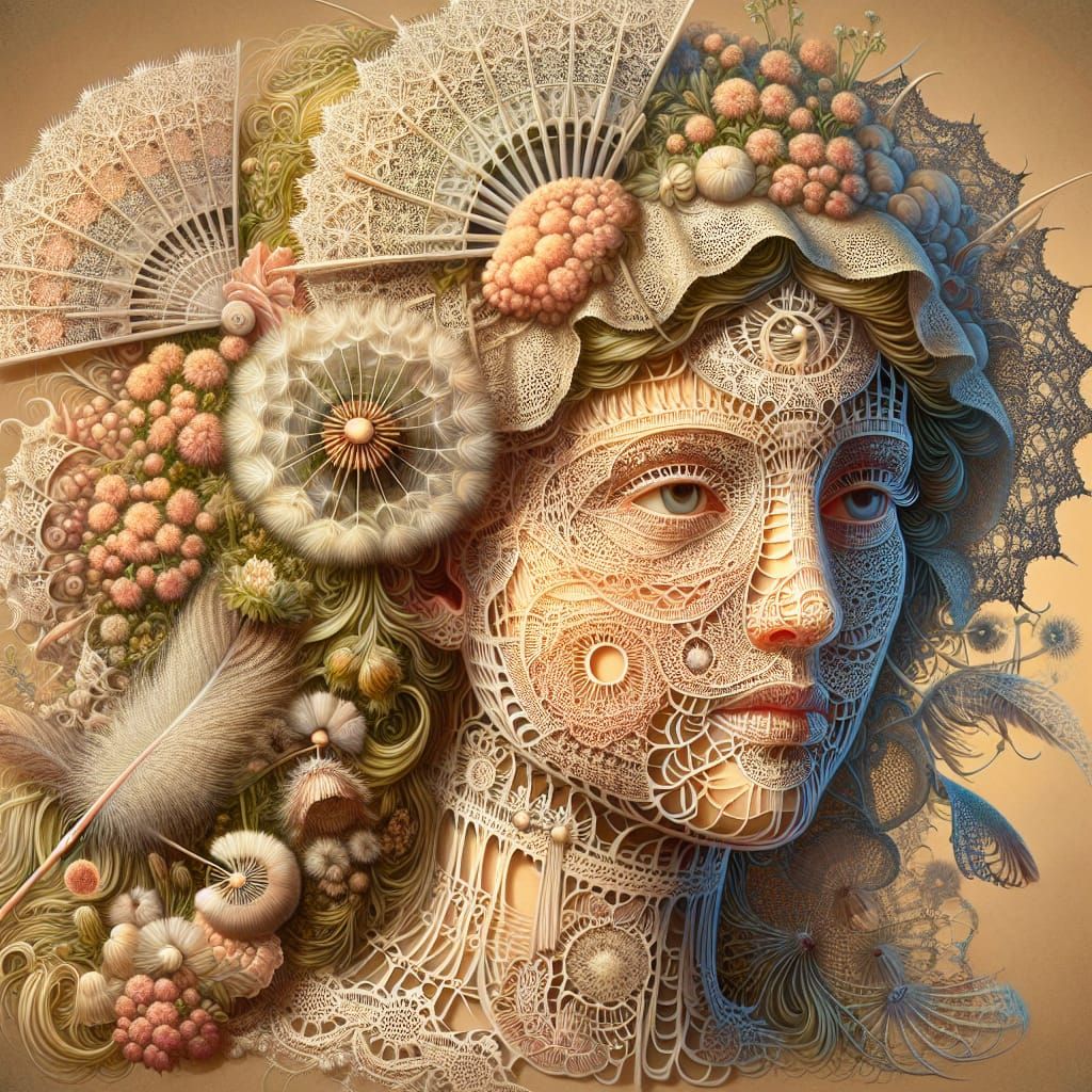 Lace and Dandelion Woman: A Hyperrealistic Mannerist Portrai...