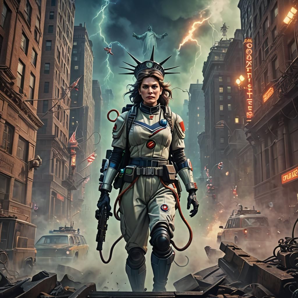 Statue of Liberty as Ghostbuster: Detailed Fantasy Art