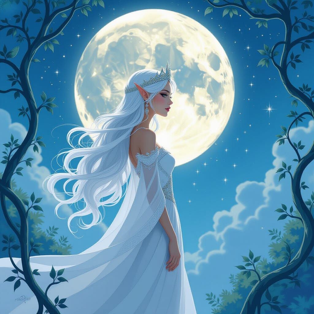 Elf Queen Portrait with Glitter Ink and Conte Crayon