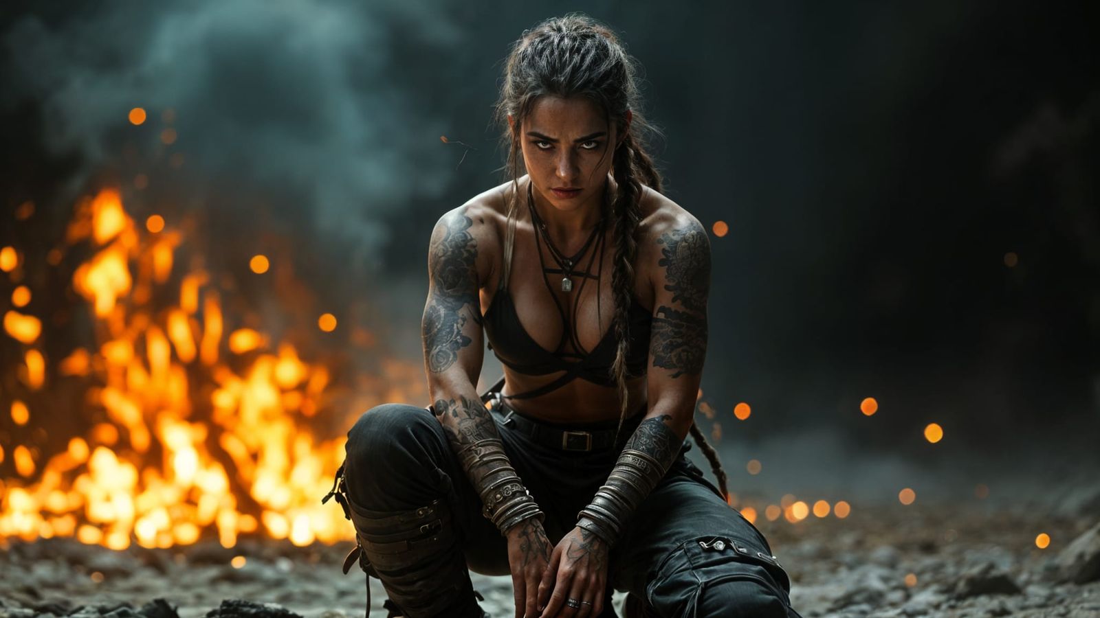 Fierce Tattooed Warrior Woman with Ancient Sword