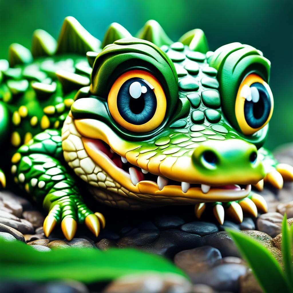 Adorable Chibi Crocodile in Whimsical Digital Art