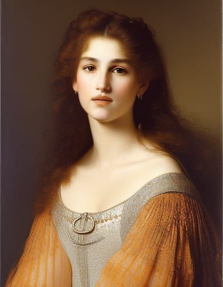Portrait in Rembrandt Style of a Beautiful Woman