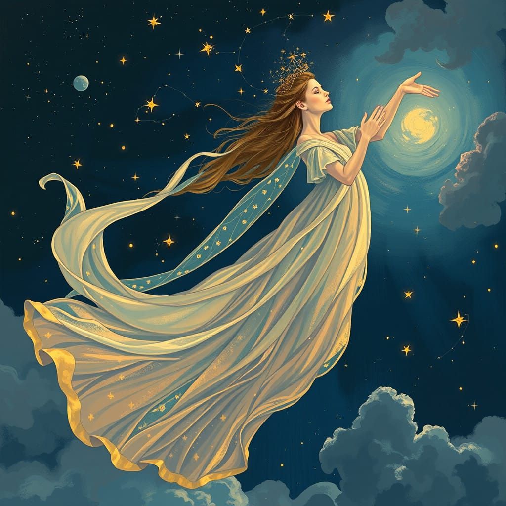 Celestial Goddess in Starry Night Sky