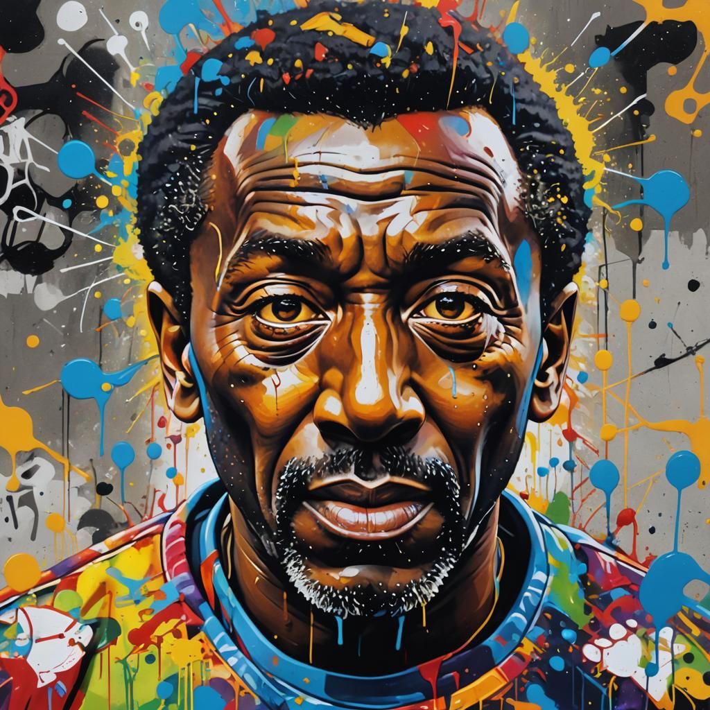 Graffiti Art Portrait in Polychromatic Splash Style