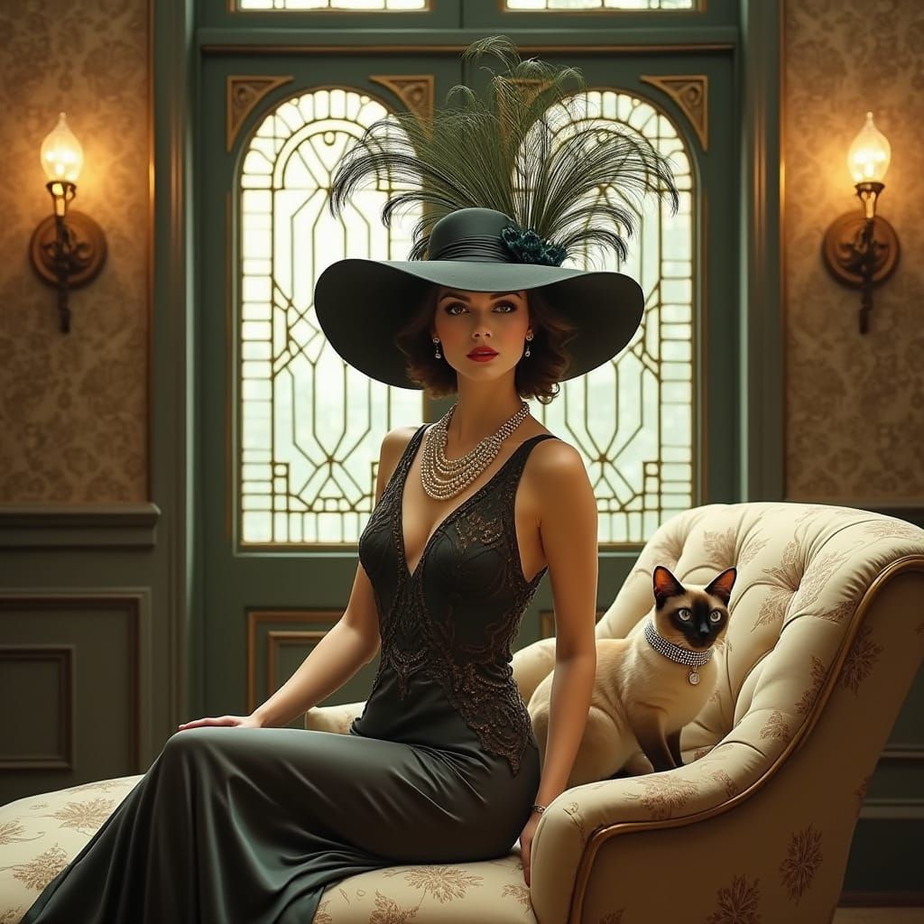 Glamorous Flapper Lady in Opulent Art Deco Setting