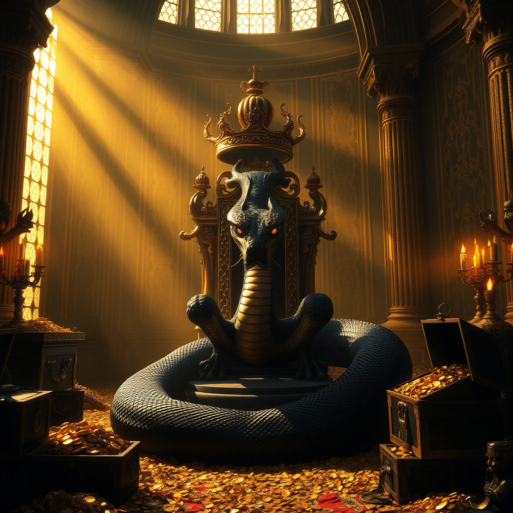 Golden Serpent Guardian in Abandoned Castle Hall
