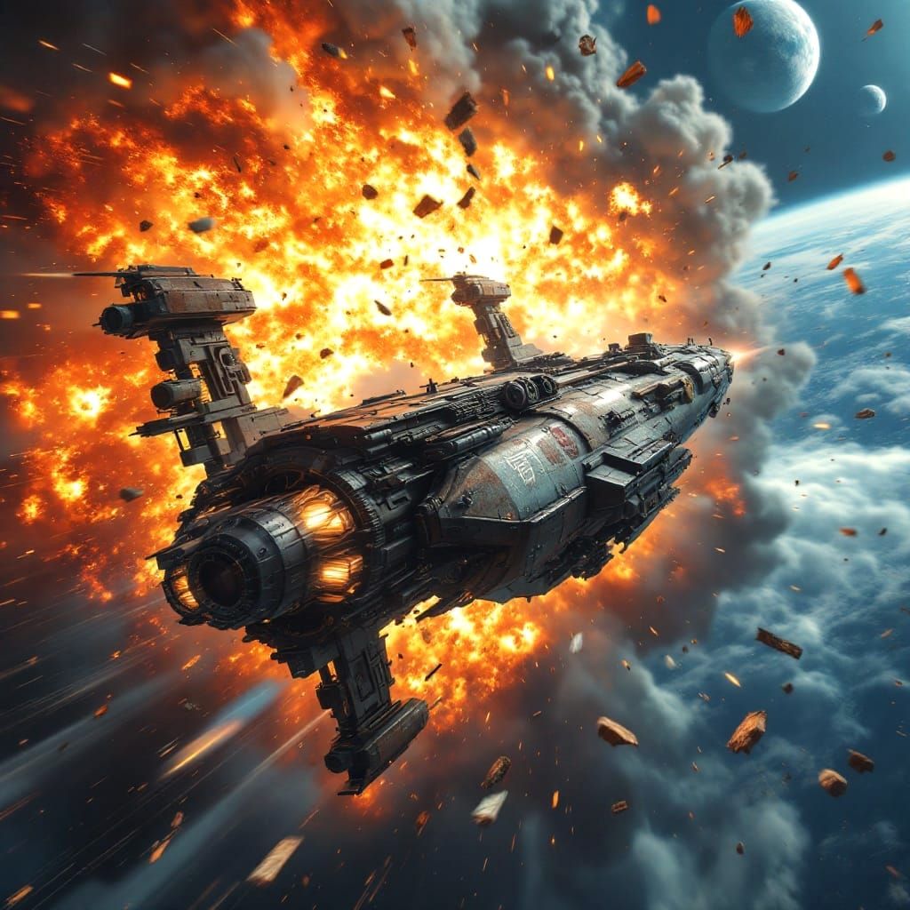 Retro-Futuristic Spaceship in Desperate Escape