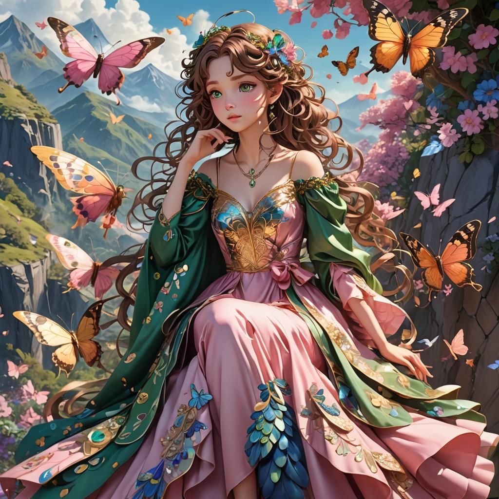 Anime Fairy with Peacock in Sparkling Sunlight