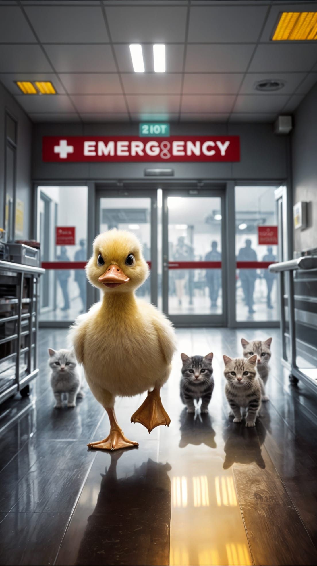 Fluffy Yellow Duck Leads Kitten Rescue Mission in Hospital E...
