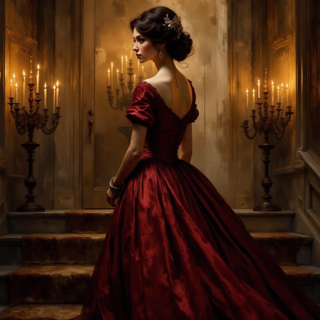 Regal Woman in Edwardian Gown with Candelabras