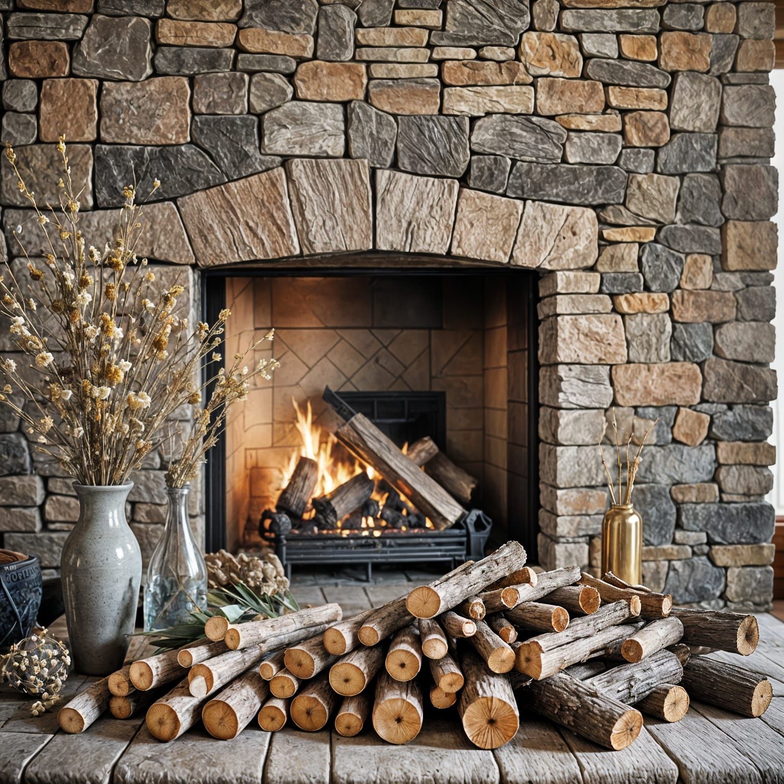 Cozy Fireplace Scene with Natural Lighting