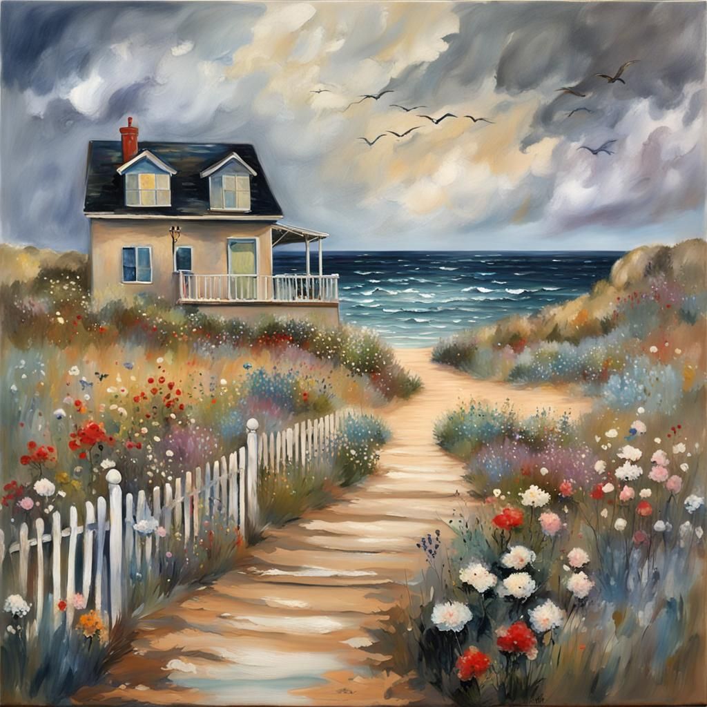 Encaustic Beach Path Painting with Monet Brushstrokes