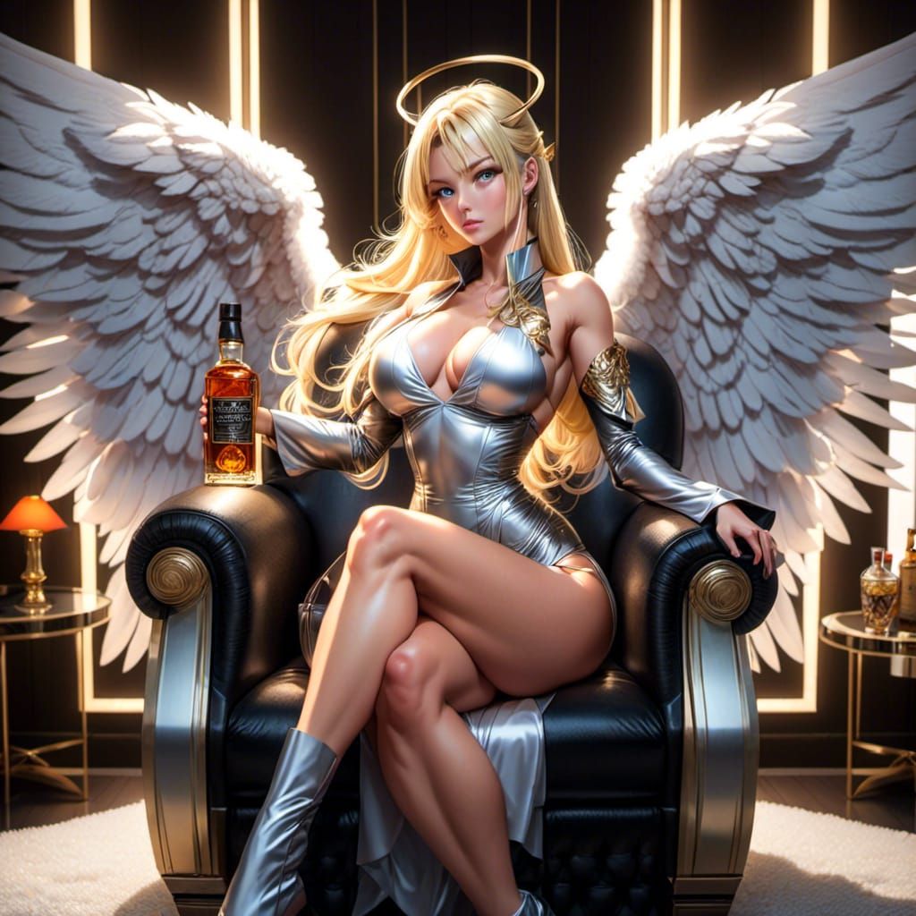 Detailed Angel Portrait with Whisky Nightcap