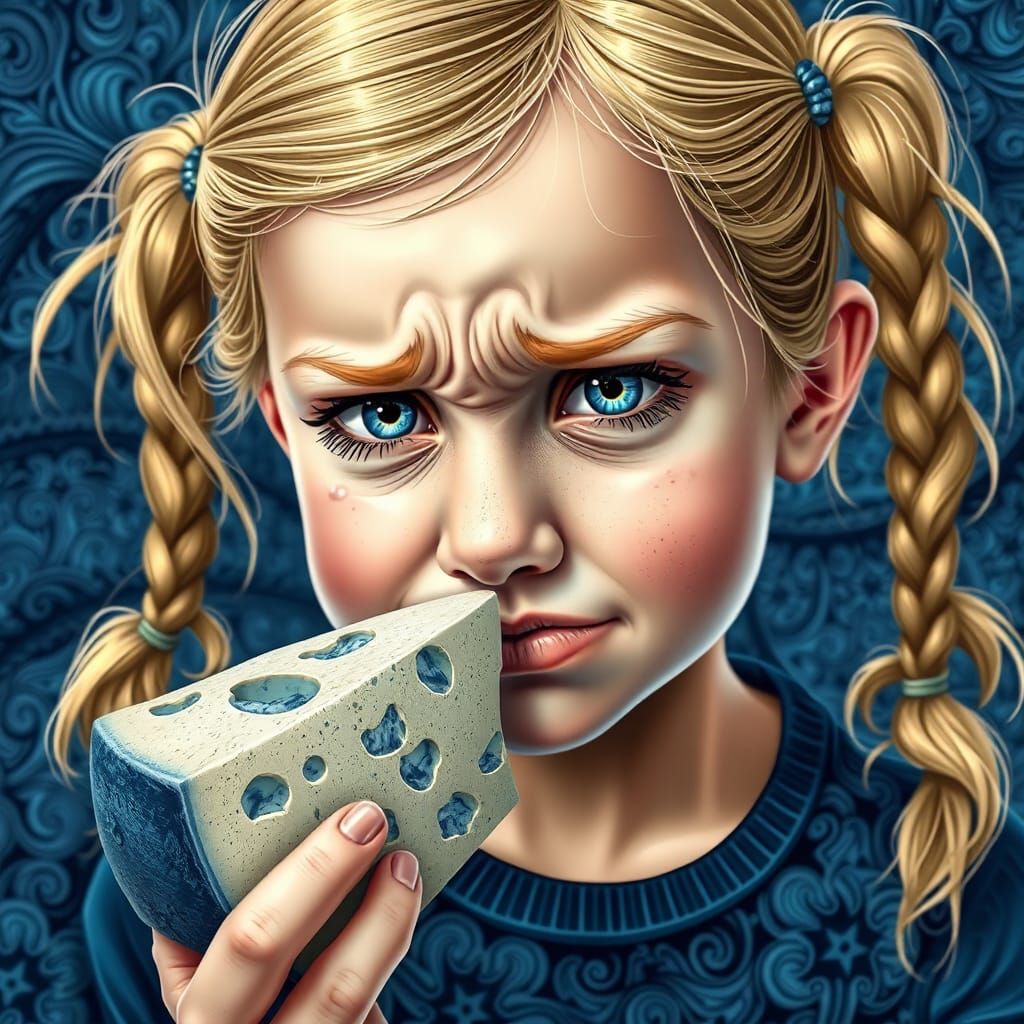 Girl Reacts to Blue Cheese in Fractal Vector Art